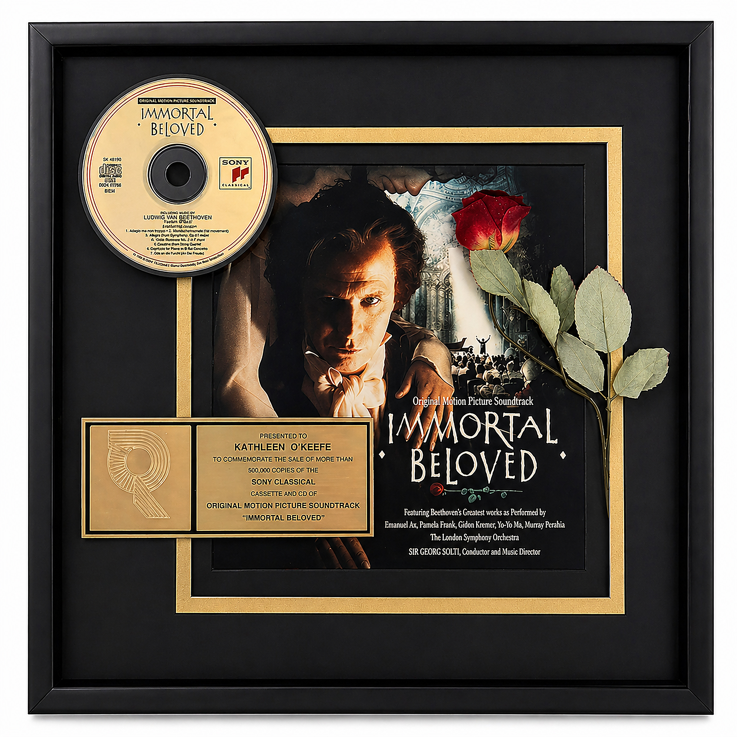 Immortal Beloved Sony Classical sales plaque presented to Kathleen O'Keefe